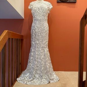 DAVID’S BRIDAL. Wedding Dress. Beautiful Lace, Cap sleeves, Key Hole, Lo…